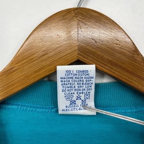 Russell Athletic Pocket T-Shirt Men's Size L Teal High Cotton Made in USA Vtg - Picture 6 of 10