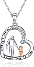 Father Daughter Hold Hands Dads Princess Necklace Sterling Silver Gifts from Dad