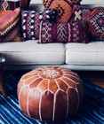 Moroccan Pouf Leather Round Ottoman Footstool Poof Pouffe Seat Stool Tan Hassock — photo 5