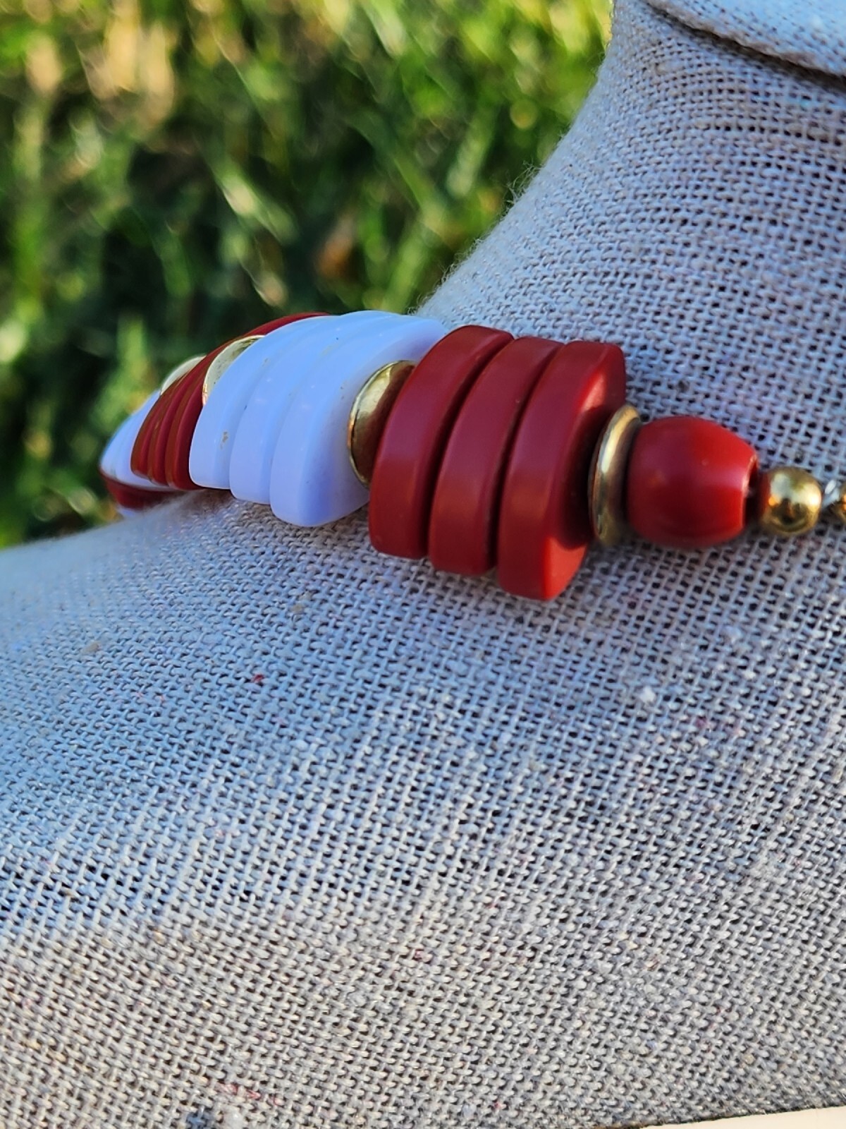 Vintage Set WHITE & RED Rectangular Shape Tile Ne… - image 5