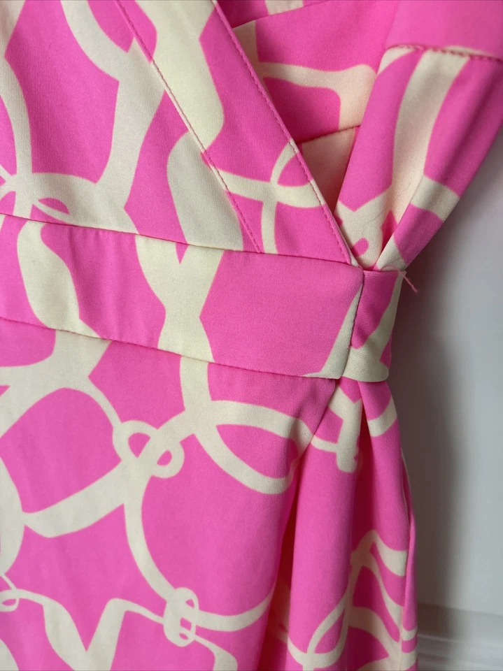 Vestido Julie Marrón Envolvente Mameluco Talla M Rosa Caliente Crema, Corbatas, 3/4 Mangas Foto 4 de 4