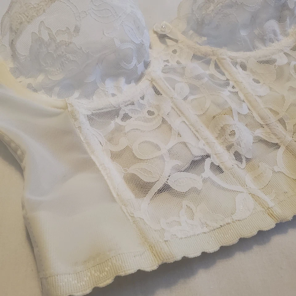 Sujetador con aros corsé bustier de encaje blanco vintage Victoria's Secret 32B hecho en unión Foto 2 de 4
