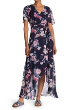 NEW $178 ELIZA J Womens 6 Petite Butterfly Sleeve Surplice Neck Hi lo Dress