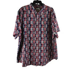 True Nation B&T Size 4XL Multicolor Plaid Button Front Short Sleeve Dress Shirt