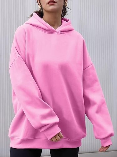 AUTOMET Womens Oversized Hoodies Fleece Sweatshirts Hooded Pullover Pink /Size M - Picture 5 of 6