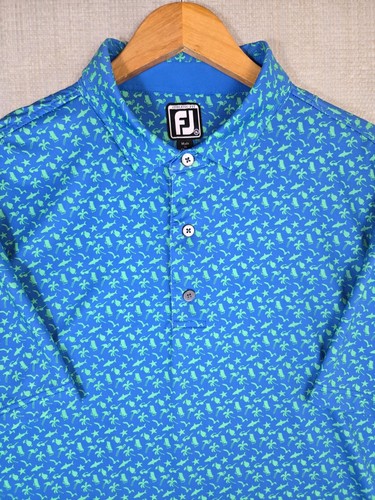 FOOTJOY Tropical Flamingo Shark Cocktail Mens Polo Shirt Size XL Athletic Fit - Picture 10 of 13