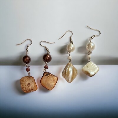 Set Of 2 Pairs of  Earrings Pierced Dangle Drop Beaded Mix