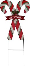 Christmas Candy Cane Garden Stake, Metal Candy Cane Welcome Sign Wall Decor, 27"