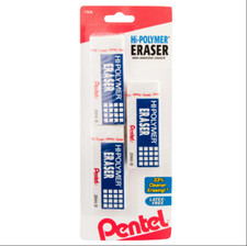 Pentel Hi-Polymer Block Eraser, Latex-Free, White, 3-Pack.