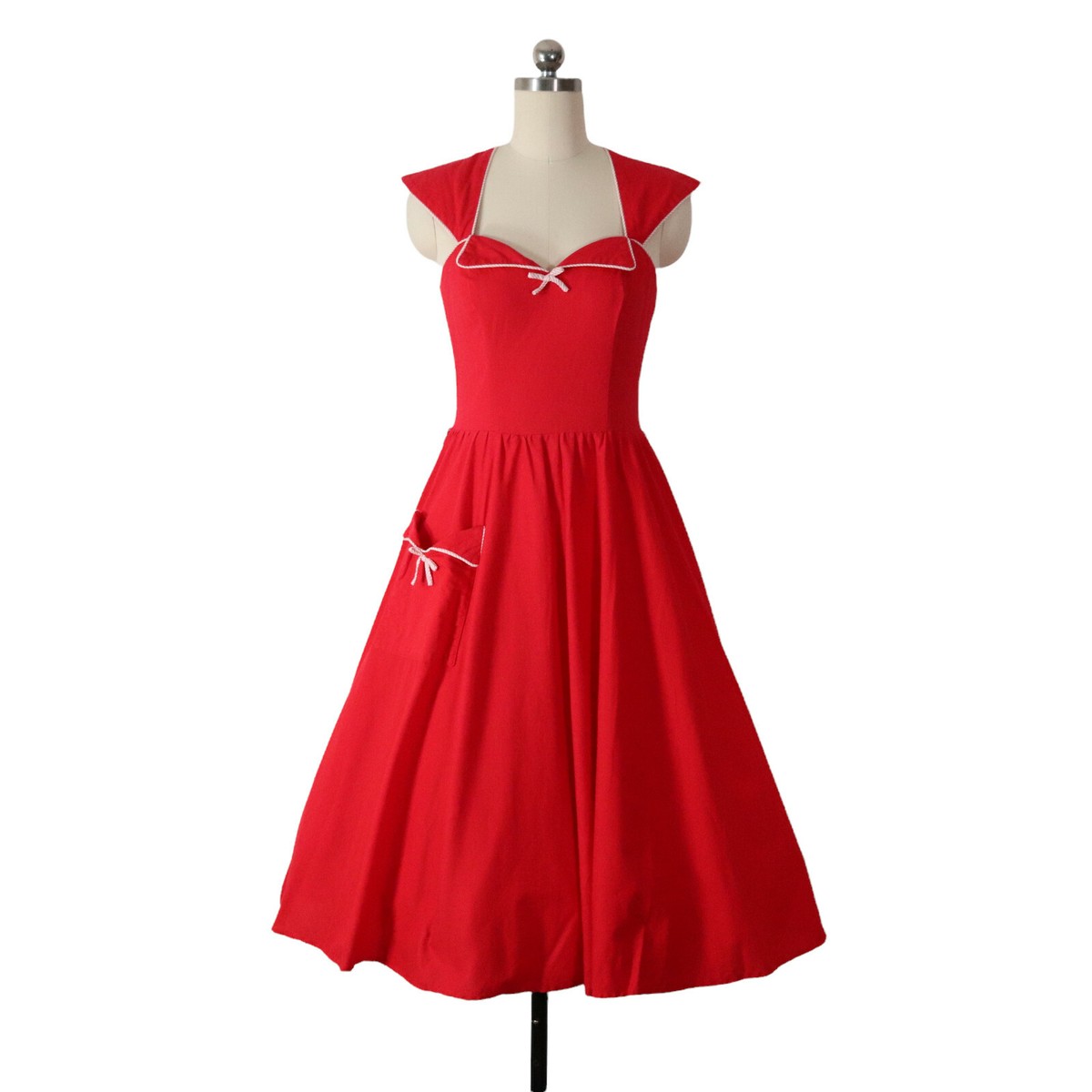 fitted lace wedding dress Aubrey Red Cotton 50s Dress S/M – OMNIA main image 0