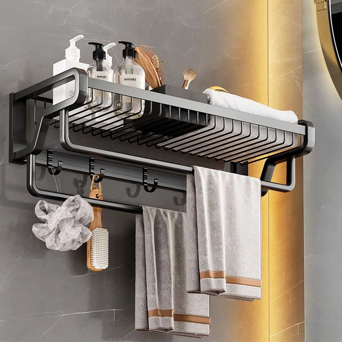 Bathroom Towel Rack Holder Wall Mount Rail Hotel Toilet Shower Organizer  Durable | eBay