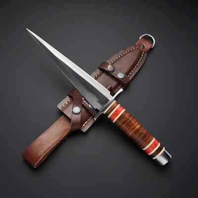 ASS Custom Handmade D-2 Steel Leather & Wood Hunting Dagger Bowie With Sheath