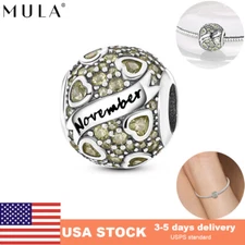 MULA European Birthstone November DIY Charm CZ for Bracelet 925 Sterling Silver