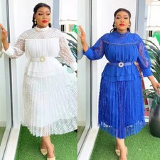 New African Women Chiffon Dashiki Beads Evening Dress Kaftan Wedding Party Gown