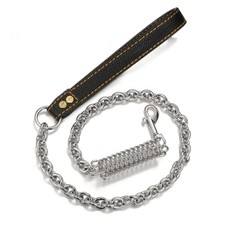 DOG LEASH STAINLESS STEEL CHAIN LINK-30" W/LEATHER STRONG HANDLE WALKING RUNNING