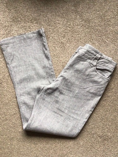 PER UNA ROMA RISE DOVE GREY FLECK LINEN COTTON WIDE LEG TROUSERS SIZE 14 EXCON