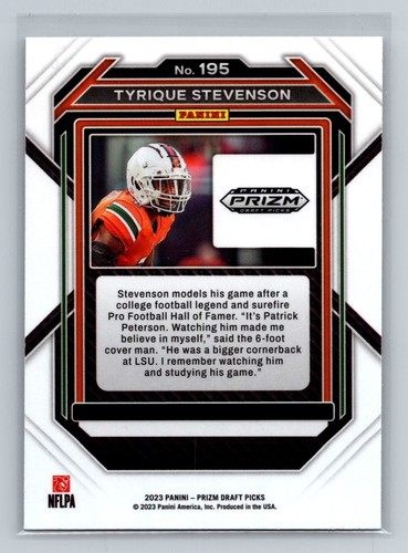 2023 Panini Prizm Draft Picks Tyrique Stevenson Base Rookie 195 - Picture 2 of 2