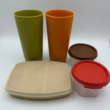 Tupperware Vintage Cups & Containers 5 Pc & 3 Lids Bundle Retro Kitchen Storage