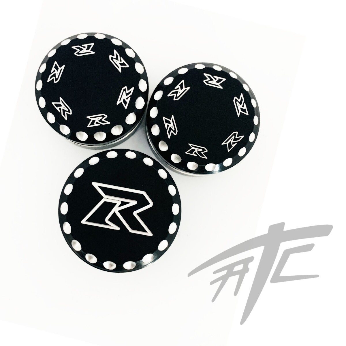 GSXR BLACK CONTRAST "R" ENGRAVED FORK CAPS & YOKE PLUG 11-20 SUZUKI GSXR600-750