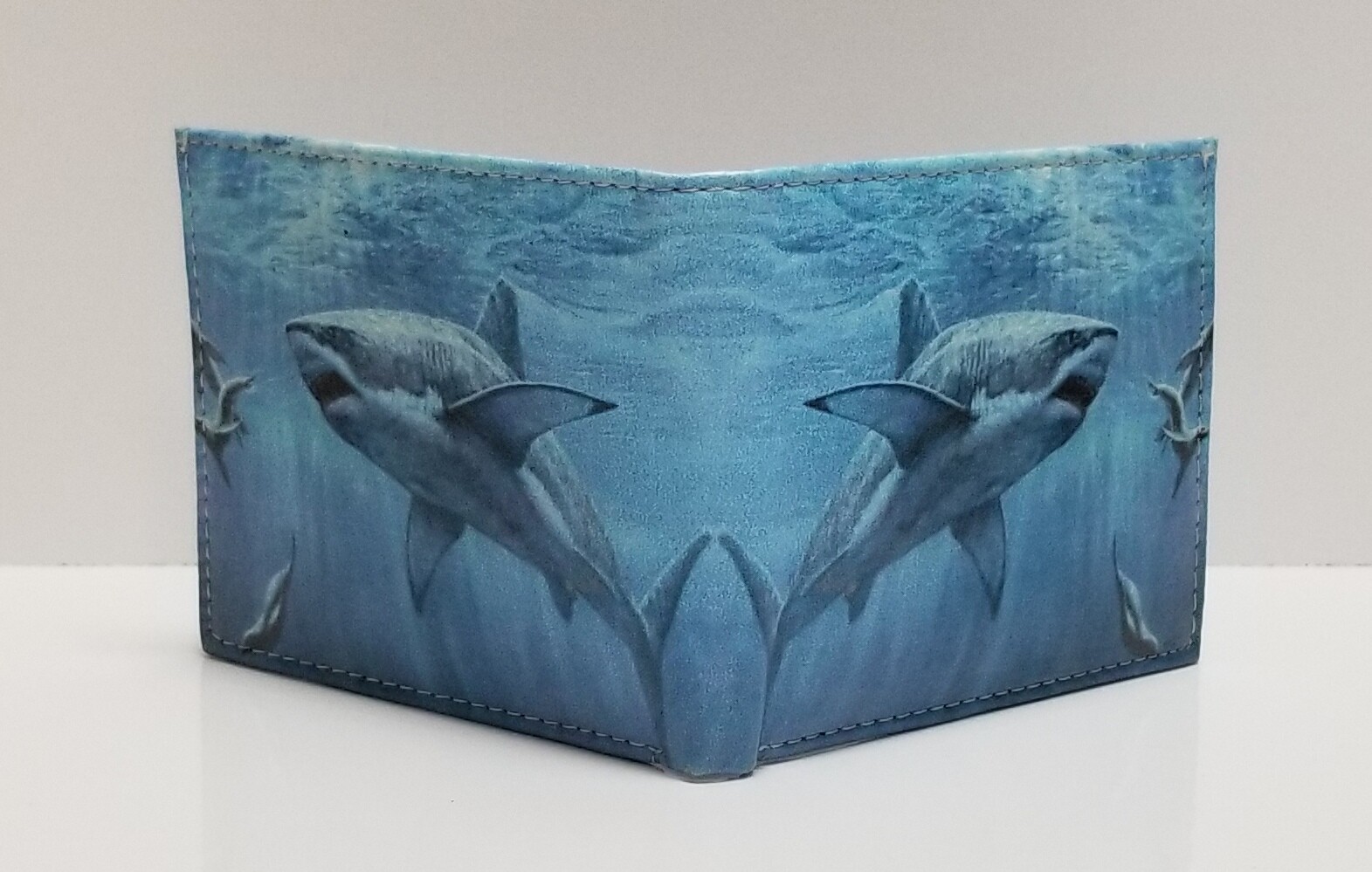 Sharks Print on Handcrafted Wallet BI-Fold Men's Vegan Leather | eBay