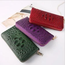Women's Crocodile Leather Clutch Bag Zipper Wallet Large Capacity Card Purse US