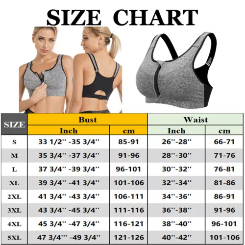 Damen Frontreißverschluss Sport Tank BH bequem & hautfreundlich Racerback Alltag - Bild 40 von 43