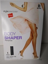 Hanes Body Shaper Pantyhose B Style Essentials Black Silky Sheer Leg Sheer Toe