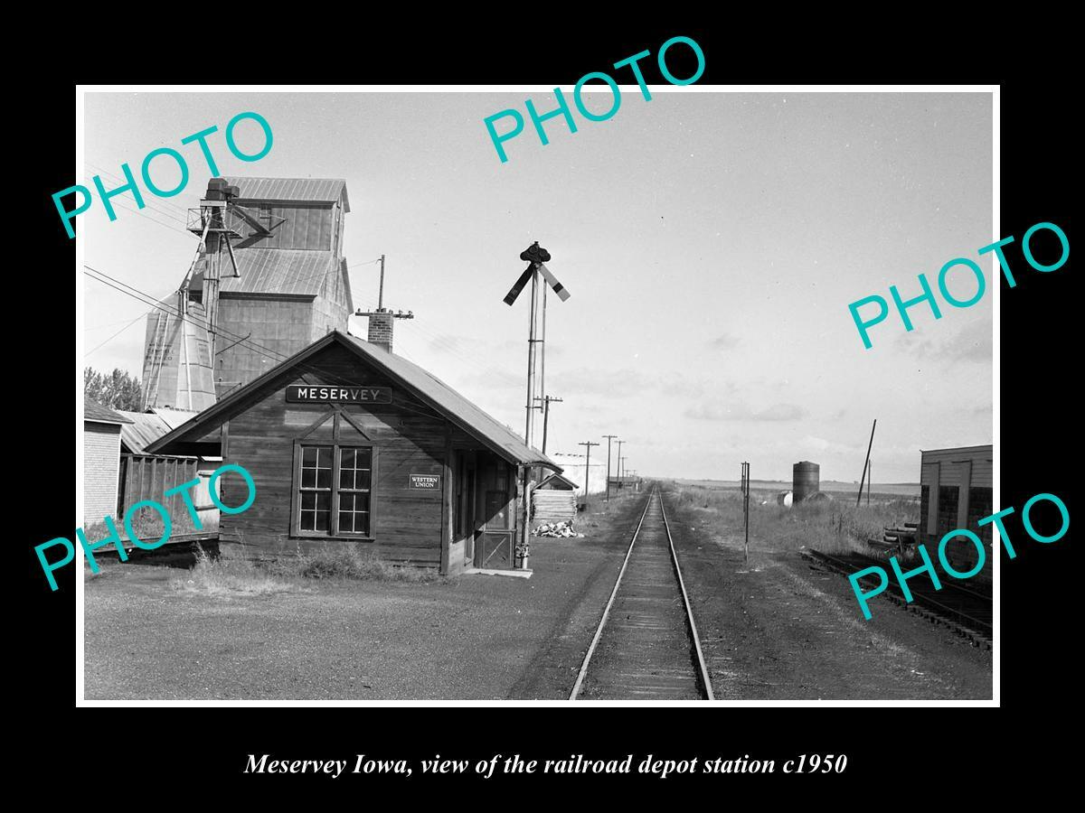 OLD POSTCARD SIZE PHOTO OF MESERVEY IOWA THE RAILROAD DEPOT STATION