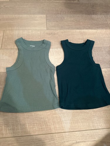 Old Navy Ribbed Tank Tops XS 2-Pack Green & Teal Sleeveless Stretchy Casual Basi