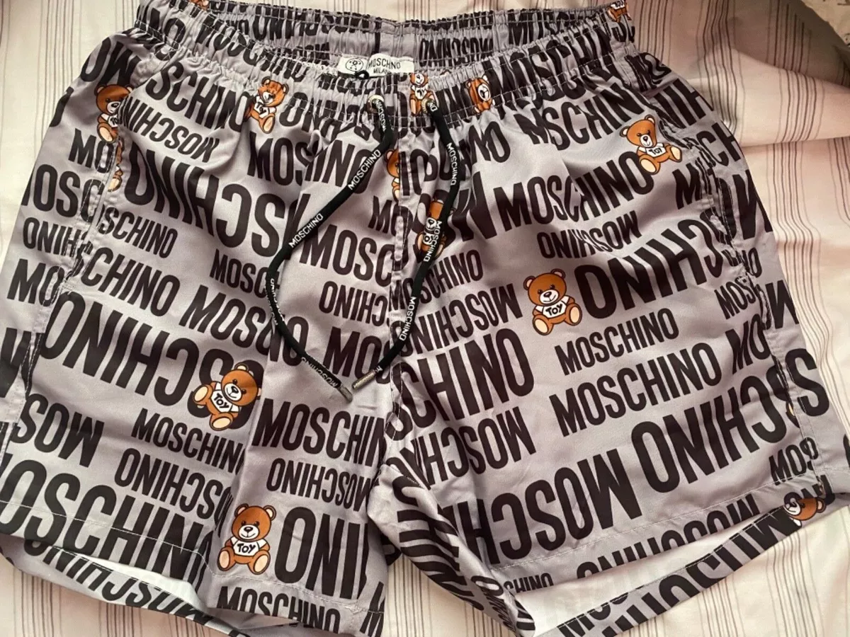 moschino men gray swimming shorts logo.bear size medium