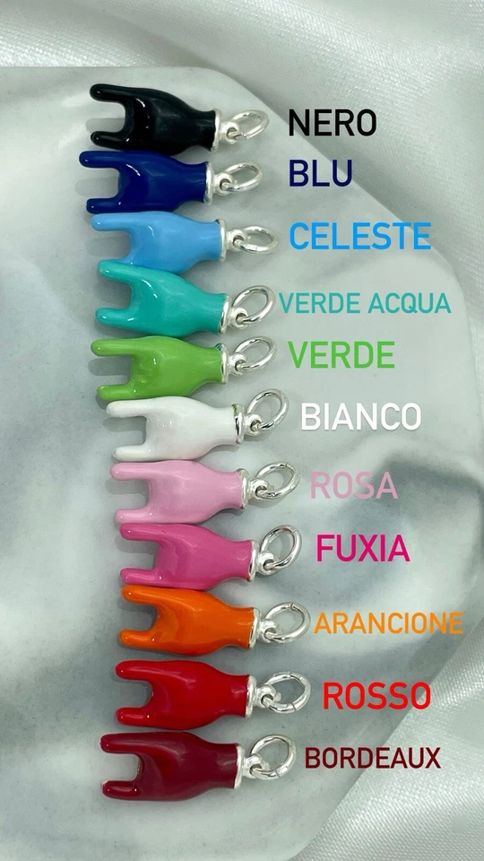 Collana con ciondolo mano corna portafortuna in argento 925 smaltata - Immagine 4 di 4