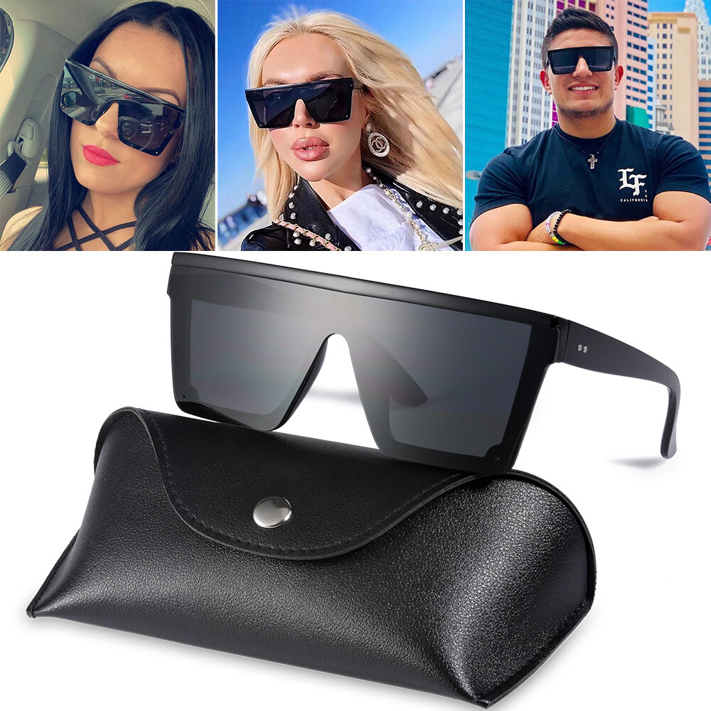 1x Black Fashion Travel Non-Polarized Rimless Oversize Square Flat Sunglasses