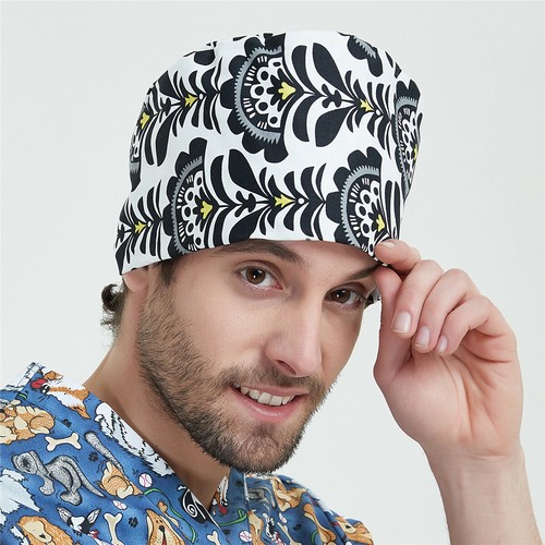 Womens/Mens Florals Printed Cap Scrub Hat/Cap Head Wear Adjustable Accessories - Picture 356 of 660