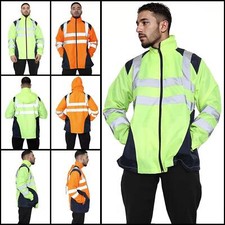 Mens Hi Vis Waterproof Rain Jacket Reflective Tape Visibility Workwear Raincoat