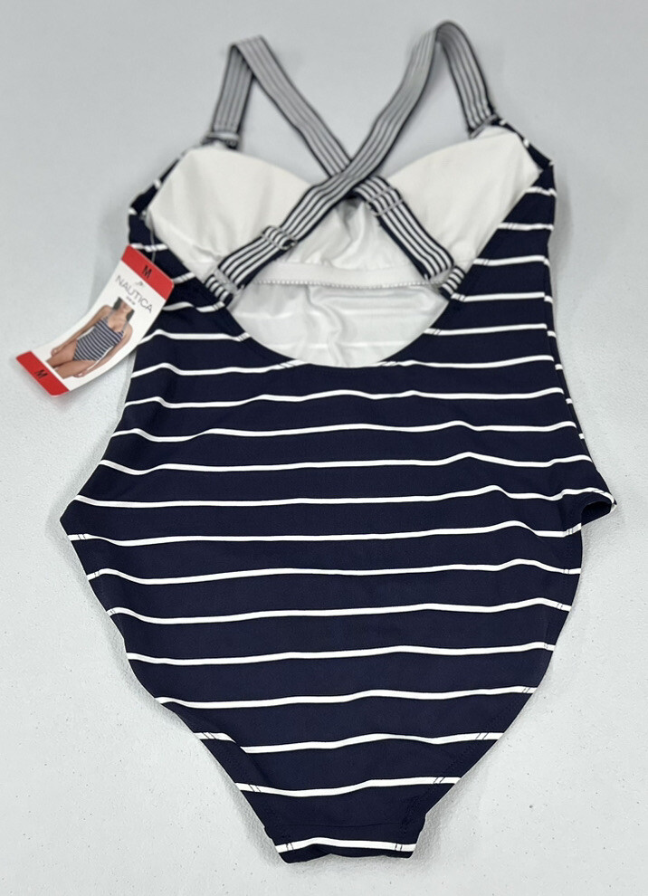 Nautica Women's Cross Back Straps One Piece Swimwear Swimsuit, Dark