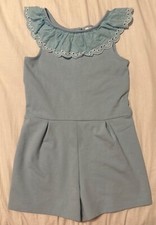 Janie and Jack Hello Blue Skies Ruffle Collar Romper EUC Girls Size 8
