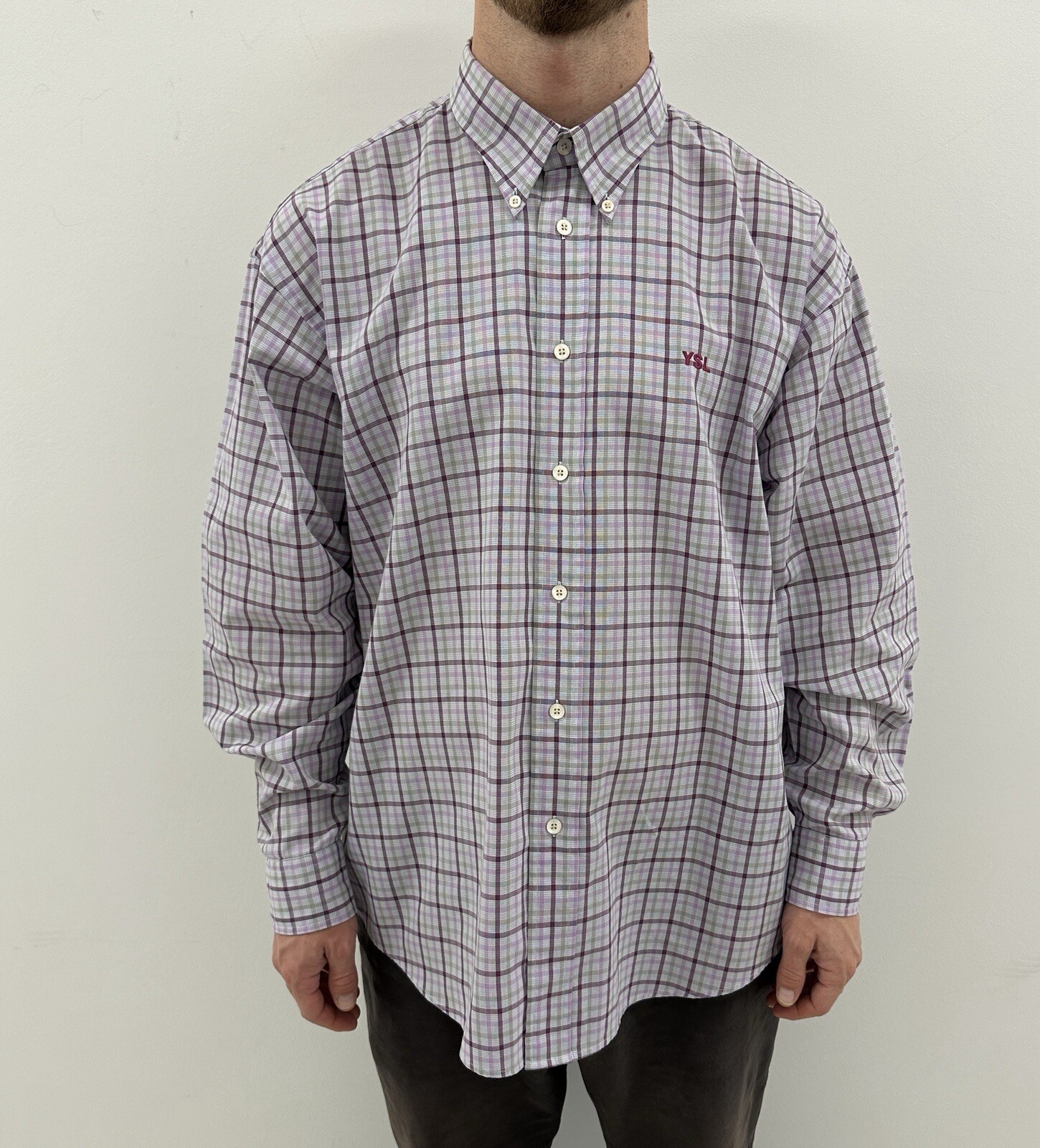 T shirt uomo vintage YSL Saint Laurent Jeans bottoni a quadri taglia XL