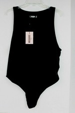 NWT MissGuided Plus Size Seamless Racer Neck Black Bodysuit US Sz 16 EUR 48 NEW