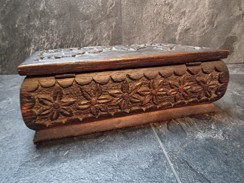 Caja de madera tallada, joyero baratija grabado lente 1919 - Imagen 9 de 17
