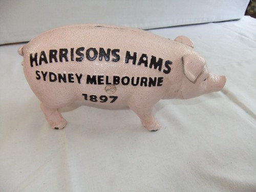 Collectable Cast Iron Harrisons Hams Sydney Melbourne Pig Money Box Piggy Bank - Photo 2/12