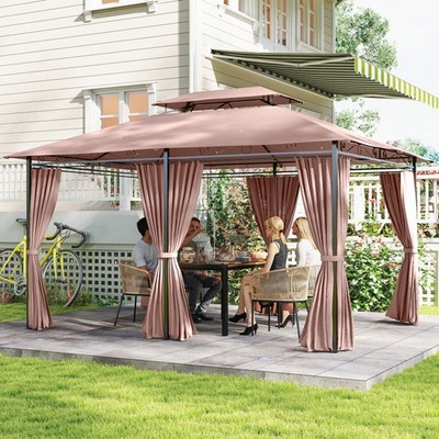 10'x13' Outdoor 2-Tier Vented Canopy Steel Gazebo BBQ Party Tent Shelter Shade