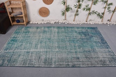 Turkish Large Rug, 5,3x8,7 ft Vintage Rug, Blue Ombré Wool Rug