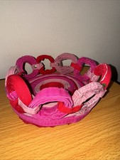 Unique Upcycled Red & Pink Jeans Basket Round Shape Eco Forever Valentine’s Gift