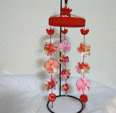 Handmade Japanese Chirimen Hanging Ornament - Five Flowers Design