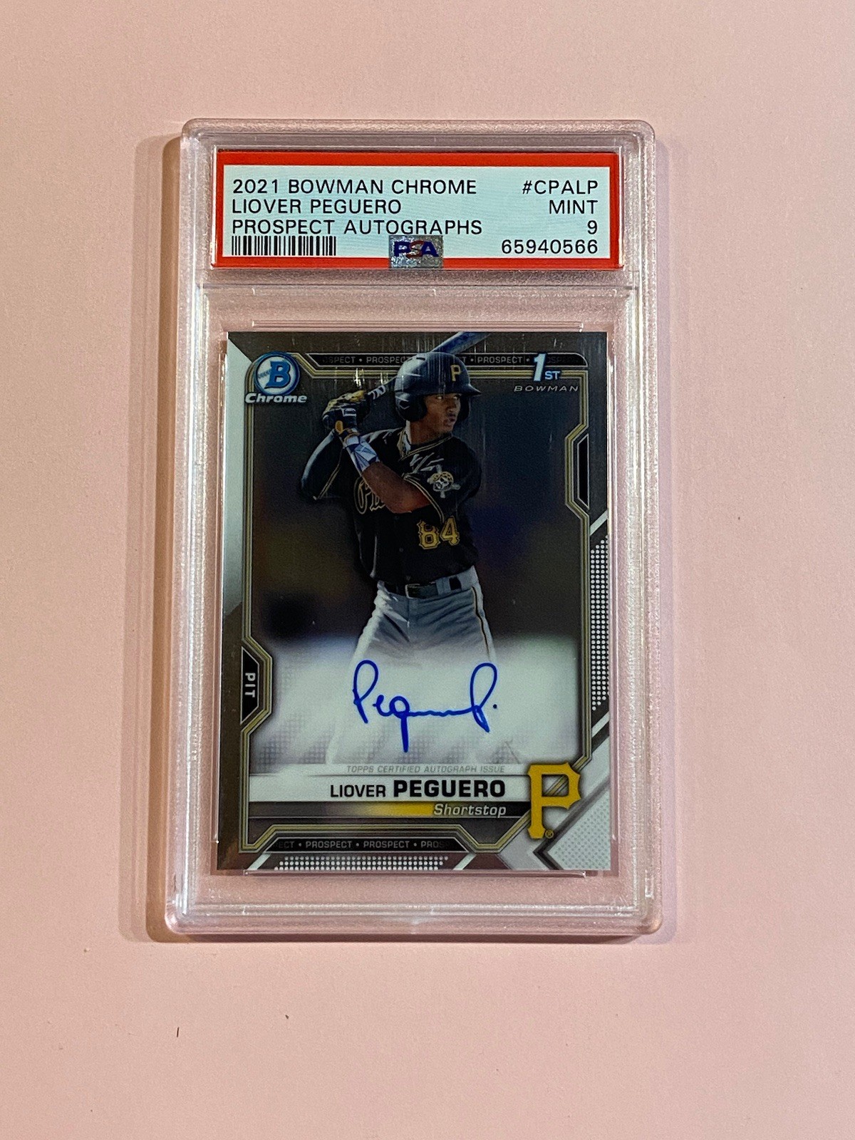 Liover Peguero 2021 1st Bowman Chrome Auto Autograph PSA 9