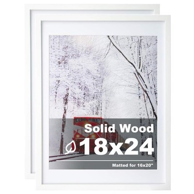 18x24 Frames Set of 2 Matted for 16x20 White Poster Frame Made of Solid Wood ...