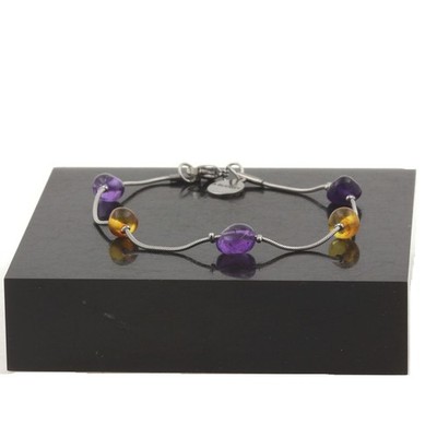 Edelstahl Armband 5 Perlen Echter Meeresbernstein Made in Fra