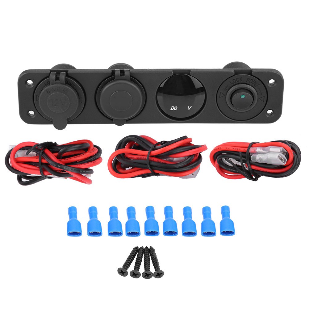 12-24V Green LED Dual USB Voltmeter Cigar Lighter Power Outlet 4 Hole