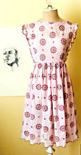 Vintage 40  s Handmade Girls Cotton Sheer Eyelet Dress Pink, Ruffled Detail Small