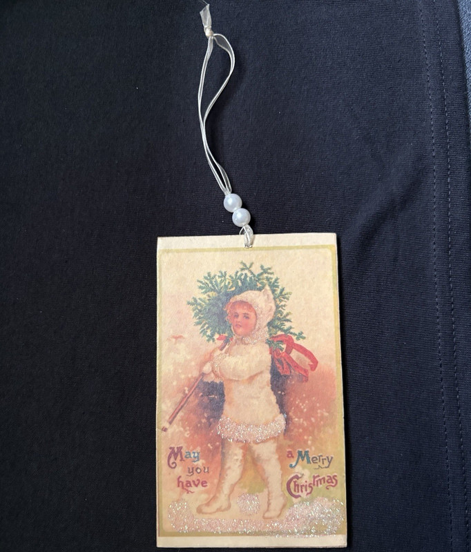 Christmas Hanging Postcard Style Child Ornament Paper Ribbon Multicolor